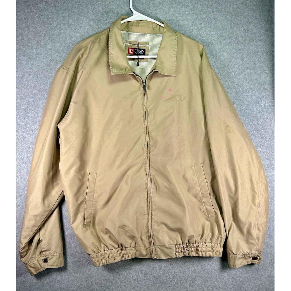 Stains* Chaps Men's Beige Full Zip Lined Jacket XL Short Length Casual Travel